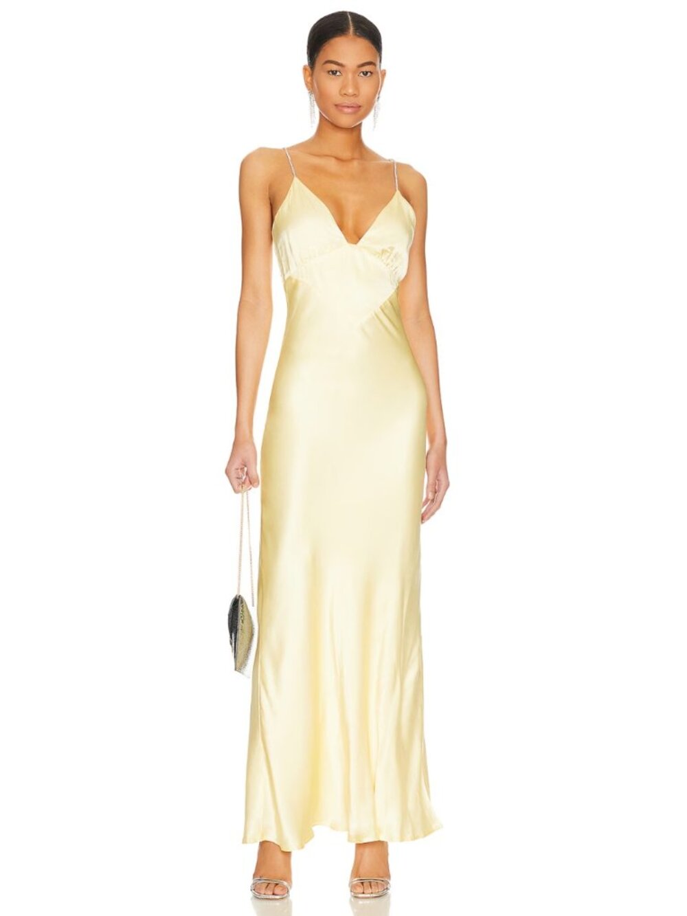 NWT Bardot Capri Diamonte Slip Dress Canary Yellow Satin Maxi Size 6 - Picture 3 of 13